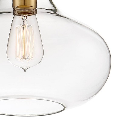 Warm Antique Brass and Clear Glass Semi-Flush Mount Ceiling Light