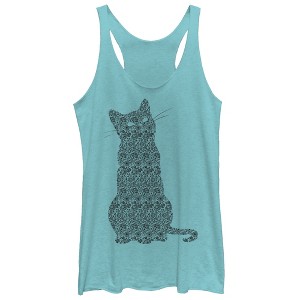 Women's Lost Gods Floral Print Cat Racerback Tank Top - 1 of 3