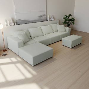 Velvet Modular Sectional Sofa with Oversized Chaise, 4-Seat + 2 Ottomans - 1 of 3