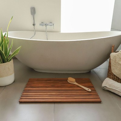 Nordic Teak Wood Bath Mat with Rubber Feet, 31.4" x 19.6"