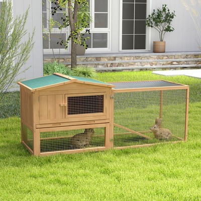 Natural Wood and Wire Outdoor Rabbit Hutch with Run