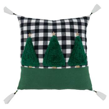 Saro Lifestyle Buffalo Plaid Trees Pillow - Poly Filled, 18" Square, Green