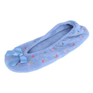 CTM Women's Floral Embroidered Terry Ballerina Slipper House Shoe - 1 of 4
