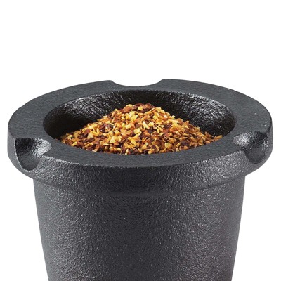 Compact Black Cast Iron Spice Grinder with Beech Wood Lid
