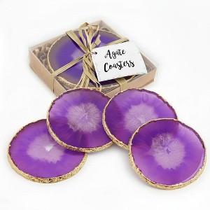 Modern Home Set of 4 Natural Agate Stone Coasters - 1 of 4