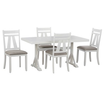 Lifestorey 5pc Miller Rectangular Dining Set White: Upholstered Chairs, Rubberwood Frame, Foam Seat