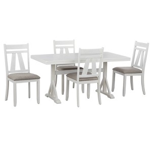 Lifestorey 5pc Miller Rectangular Dining Set White: Upholstered Chairs, Rubberwood Frame, Foam Seat - 1 of 4