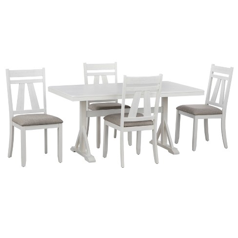 Lifestorey 5pc Miller Rectangular Dining Set White: Upholstered Chairs, Rubberwood Frame, Foam Seat - image 1 of 4