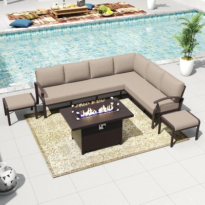 ALAULM Patio Furniture Set 8-Piece Aluminum Sectional Sofa with Armrest, Modern Outdoor Conversation Set
