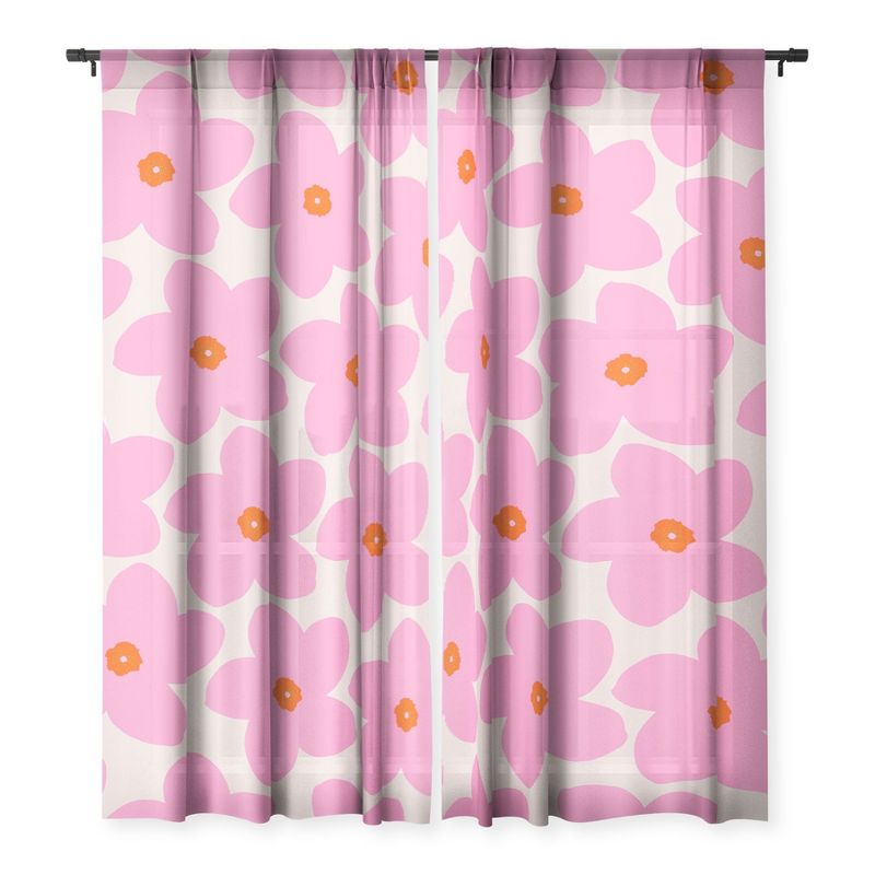 Daily Regina Designs Abstract Retro Flower Pink Set of 2 Panel Sheer Window Curtain - Deny Designs, 1 of 7