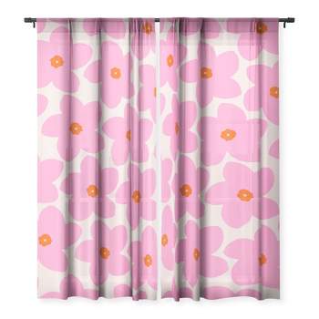 Daily Regina Designs Abstract Retro Flower Pink Set of 2 Panel Sheer Window Curtain - Deny Designs