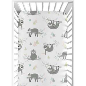 Sweet Jojo Designs Girl Baby Fitted Crib Sheet Sloth Pink Grey and White - 1 of 4