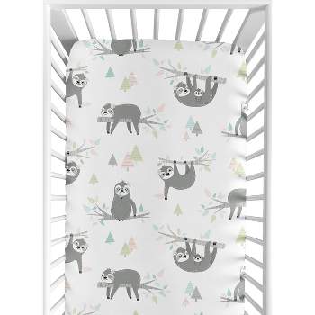 Sweet Jojo Designs Girl Baby Fitted Crib Sheet Sloth Pink Grey and White