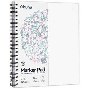 Ohuhu 9"x12" Double Sided Marker Pad Bleedproof - 90LB/150GSM Smooth Drawing Paper - 60 Sheets/120 Pages, Spiral Sketching Book for Alcohol Markers - 1 of 4