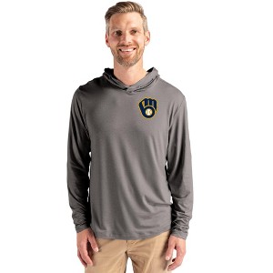 Milwaukee Brewers Cutter & Buck Coastline Epic Comfort Recycled Mens Hooded Shirt - 1 of 1