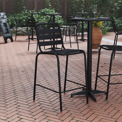 Black Metal Indoor-Outdoor Armless Bar Height Stool