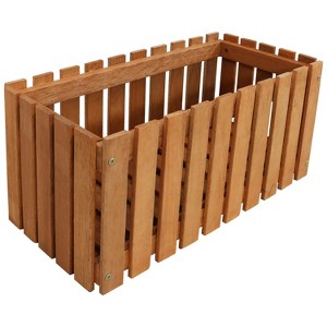 Sunnydaze Outdoor Rectangle Meranti Wood Picket Style Planter Box for Flowers, Herbs, Vegetables and Plants - 24" W - Brown - 1 of 4