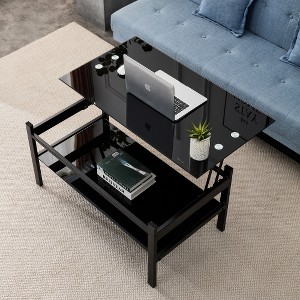 LIVAREEmlen Glass Lift Top Coffee Table, Modern Simple 2-Layer Tempered Glass Coffee Table for Living Room, Black - 1 of 4