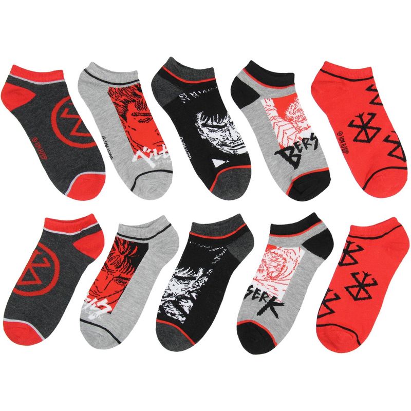 Berserk Socks Anime Guts Brand Of Sacrifice 5 Pack Mens No Show Ankle Socks Multicoloured, 2 of 8