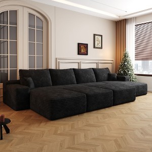 135 Inch Black Modular Cloud Sofa Down Sofa Bed with 3 Ottomans for Apartment Living Room (Plush Corduroy Fabric) - 1 of 4