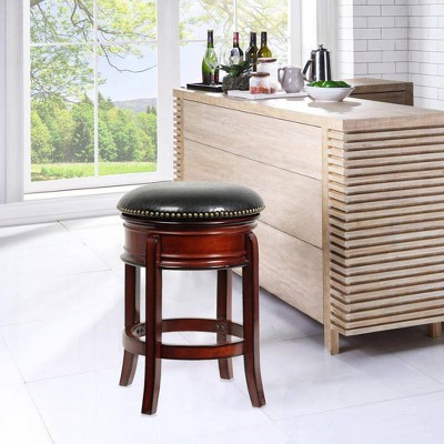 Brandy 24" Swivel Backless Wood and Leather Counter Stool
