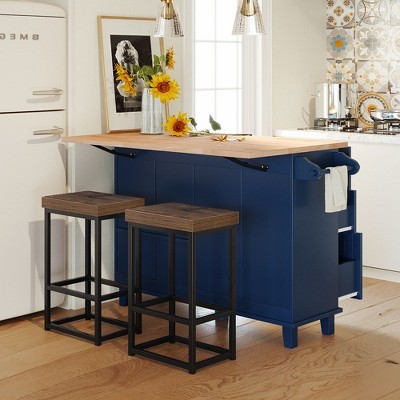 LOVMOR 50.3"Farmhouse Kitchen Island Set with Drop Leaf and 2 Seatings,White