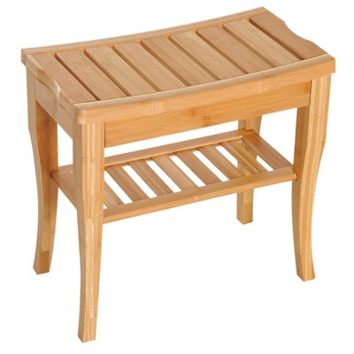 HomCom 20" Long Bamboo Wood Shower Bench Seat With Lower Storage Shelf