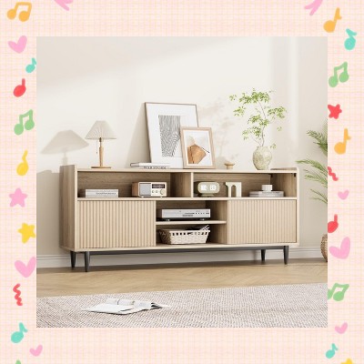 Garvee Stylish 65 Inch Fluted TV Stand – Modern Entertainment Center for TVs Up to 70 Inches with Sliding Doors, Adjustable Shelves