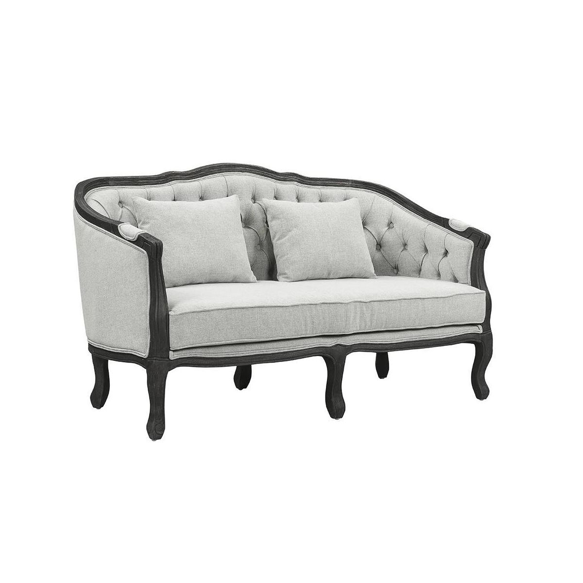 64" Samael Sofa Gray Linen, Dark Brown Finish, Carved Wood - Acme Furniture: Vintage French Design, No Assembly Required