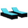 vidaXL Poly Rattan Patio Sun Loungers and Tea Table Set - Weather-Resistant Outdoor Chaise Lounges with Blue Cushions and Adjustable Backrests - 2 of 4