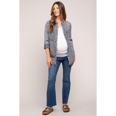 PinkBlush Charcoal Chambray Maternity Rolled Cuff Shirt