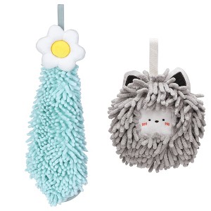 REGALWOVEN 2 Packs Soft Absorbent Cute Decorative Chenille Hand Towel for Bathroom 6" x 15"/7" x 7" - 1 of 4