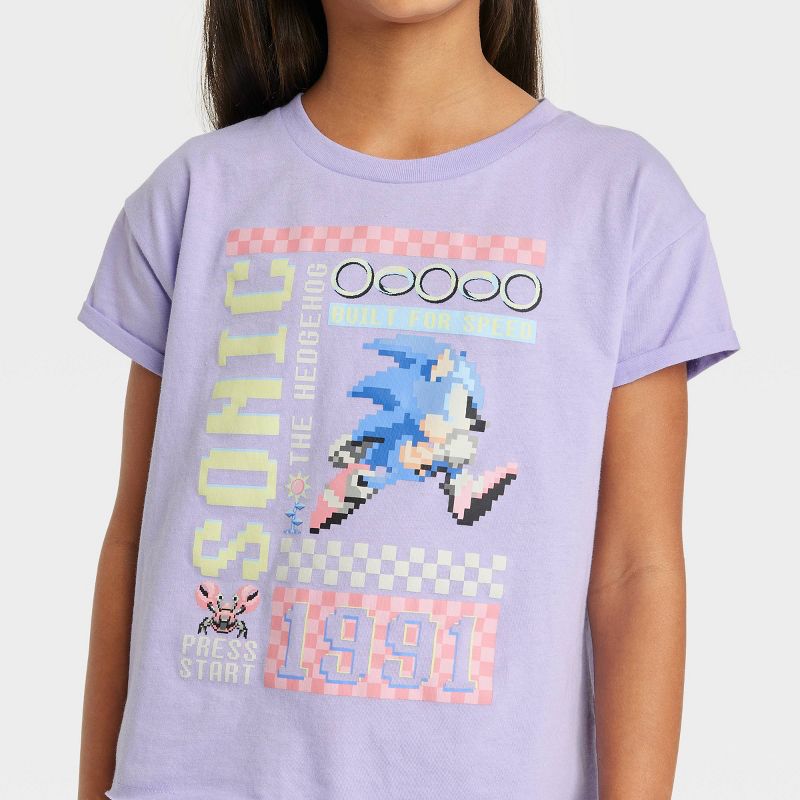 Girls&#39; Sonic the Hedgehog Boyfriend Short Sleeve Graphic T-Shirt - Lavender, 2 of 4