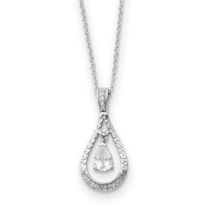 Black Bow Jewelry Rhodium Sterling Silver April CZ Birthstone Never Forget Necklace - 1 of 4