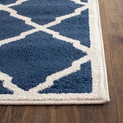 Navy and Beige Geometric Cotton Runner Rug