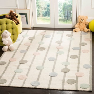Ivory and Multi Polka Dot Wool Kids Area Rug, 4' x 6'