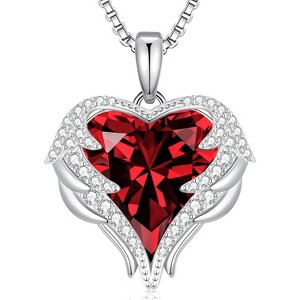 Angel Wings & Heart Necklace with Birthstone, Silver/Gold Tone Jewelry Gift for Women White-01&07-Jan.&July Ruby Red Birthstone - 1 of 4