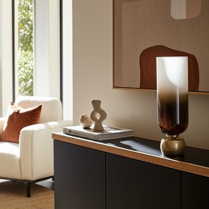 Modern Glass Metal Pillar Candle Holder with Accents, Elegant Ombre Finish, Decorative Home & Office Accent - 1 of 4