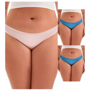 INSPIRE CHIC 3 Packs Women's Low Waist Panties Hi-Cut Frill Trim Satin Full Coverage Briefs, Available in Plus Size - 1 of 4