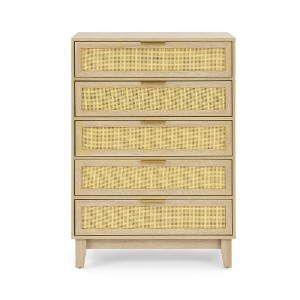 5-Drawer Chest For Bedroom, Rattan Chest Of Drawers, Modern Storage Dressers Organizer With Metal Handles For Living Room Hallway Entryway - 1 of 4