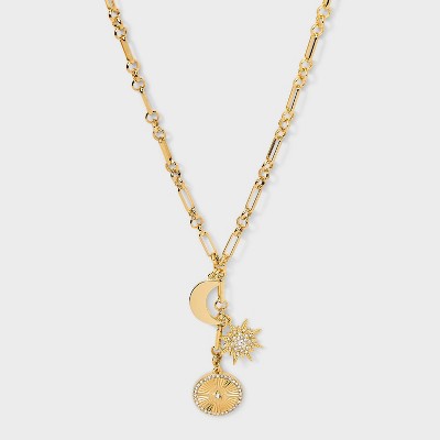 SUGARFIX by BaubleBar Star Power Y-Line Necklace - Gold: Lobster Claw Clasp, Zinc Material, Statement Piece