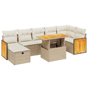 vidaXL 8 Piece Patio Sofa Set with Cushions Beige and Cream Poly Rattan - Without Storage - 1 of 4