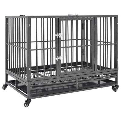 vidaXL Dog Cage with Wheels Steel 40.2 in.x28.3 in.x33.5 in.