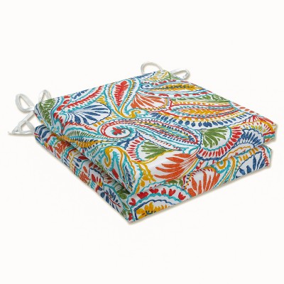 Indoor/Outdoor 2pc Ummi Multi Squared Corners Seat Cushion - Pillow Perfect: Weather-Resistant with Ties, Zippered