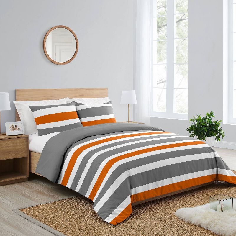 3pc Stripe Full/Queen Kids&#39; Comforter Bedding Set Gray and Orange - Sweet Jojo Designs, 6 of 8