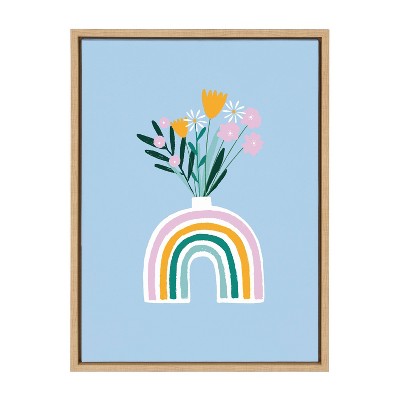 18" x 24" Sylvie Happy Flowers Framed Canvas by Duchess Plum Natural - Kate & Laurel All Things Decor