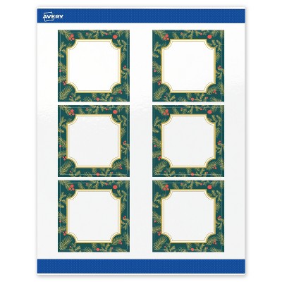 Avery Labels, 3" x 3", Gold-Teal Berries, Glossy, 60ct