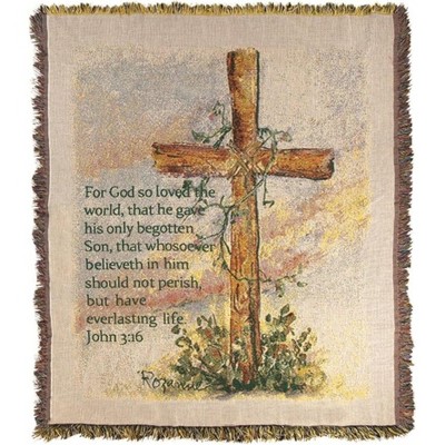 Manual Woodworks and Weavers Religious Tapestry Throw Blanket – Cross & Verse, 50 × 60