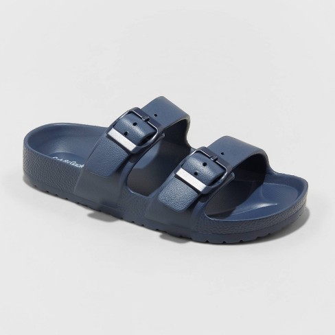 Navy blue footbed sandals hot sale