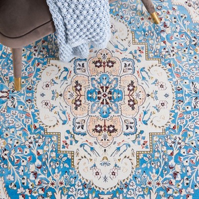 Tucson 72" Square Turquoise & Beige Easy-Care Synthetic Area Rug